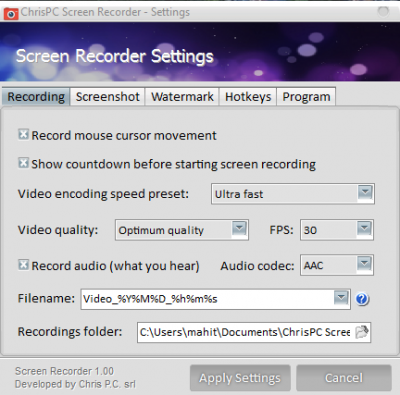 ChrisPC Screen Recorder Pro Serial Key